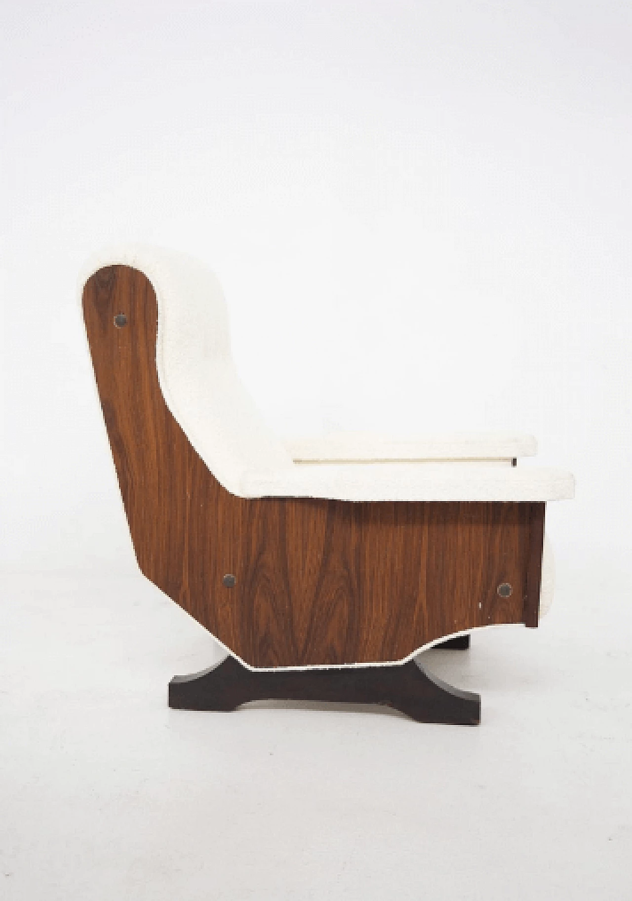 Pair of armchairs in walnut and boucle, 1960s 11