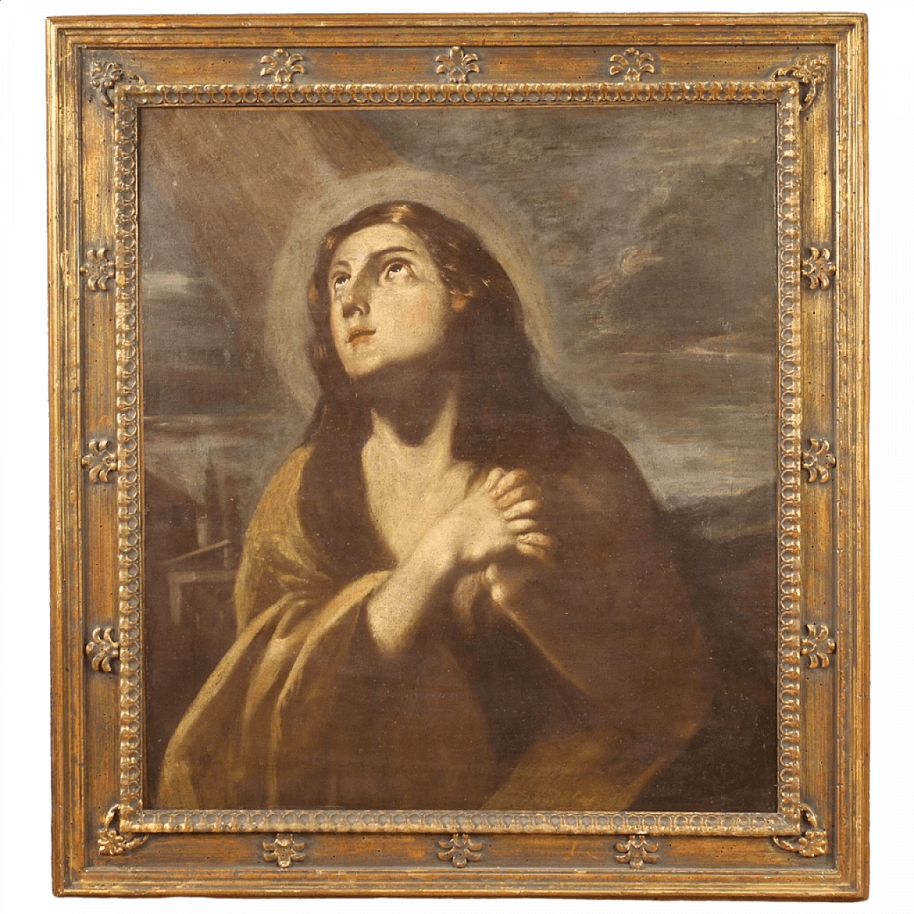 Maddalena, dipinto olio su tela con cornice dorata, tardo '600 13