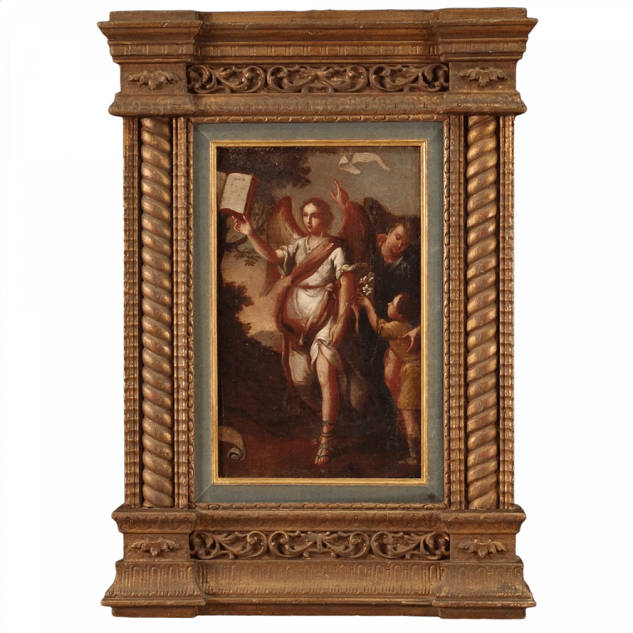 Oil on canvas Tobiolo and the angel with gilded wooden frame, 18th century 25