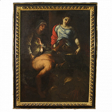 Oil on canvas Salome with the head of the Baptist with gilded frame, 17th century