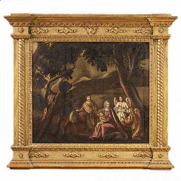 Oil on canvas Rest during the Flight into Egypt with frame, 17th century