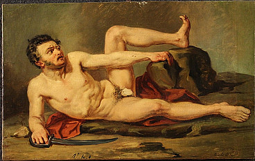Oil on paper of signed male nude study, 19th century
