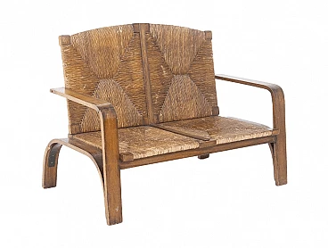 Divano design brasiliano in legno e rattan, anni '50