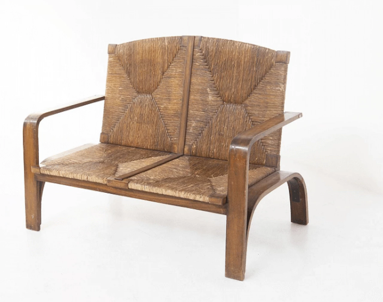 Divano design brasiliano in legno e rattan, anni '50 3