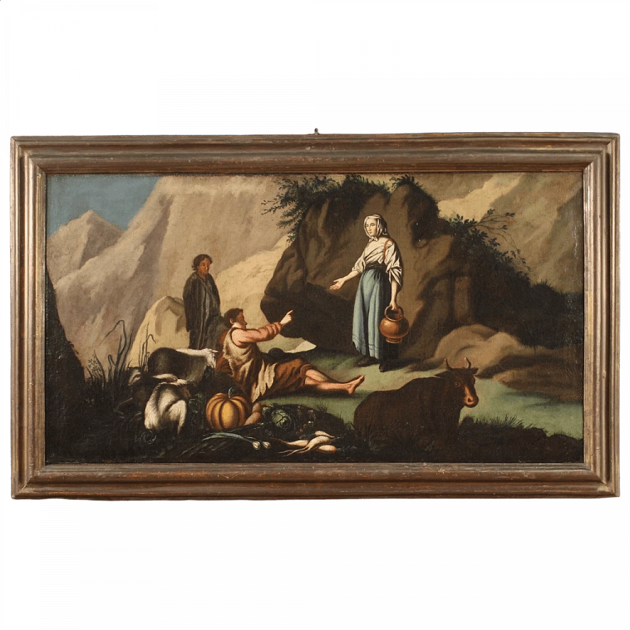 Oil on canvas depicting a pastoral scene with frame, 18th century 13