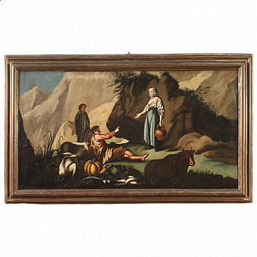 Oil on canvas depicting a pastoral scene with frame, 18th century