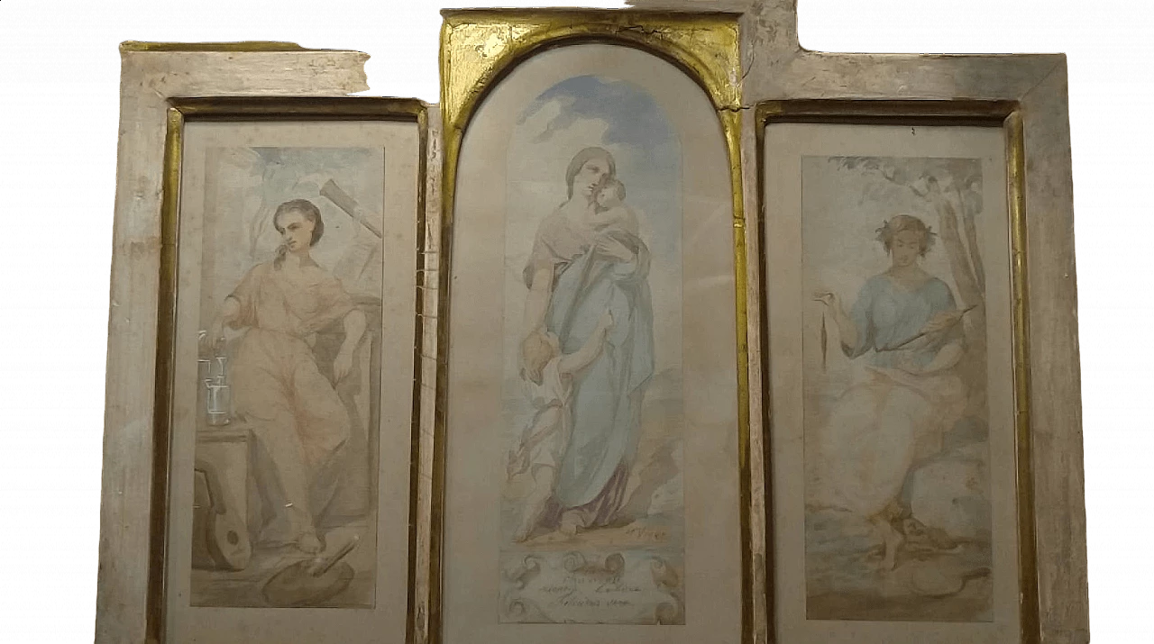 Triptych of watercolours by Viger on laid paper, 19th century 12