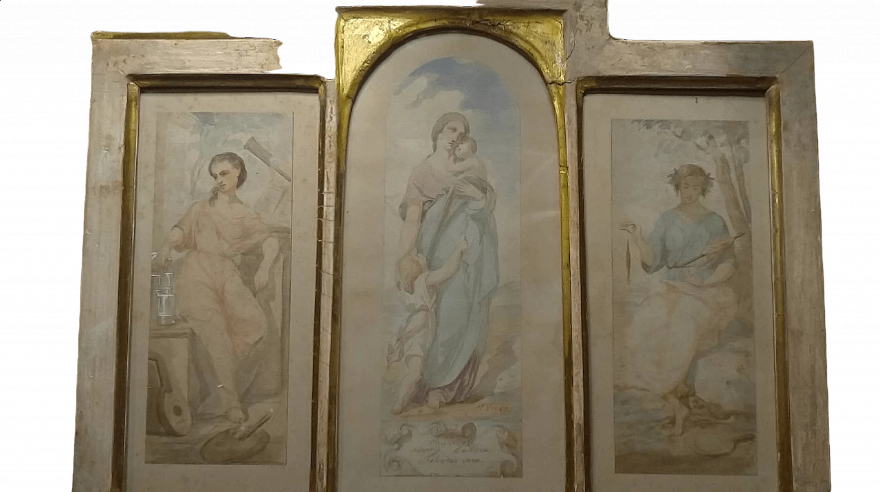Trittico di acquerelli  firmati  Jean Louis Victor Viger du Vigneau 12