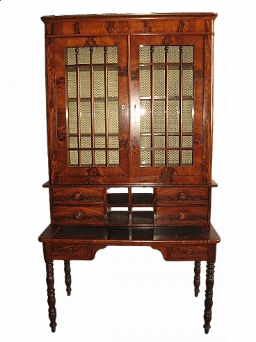 Desk with mahogany feather bookcase, 19th century