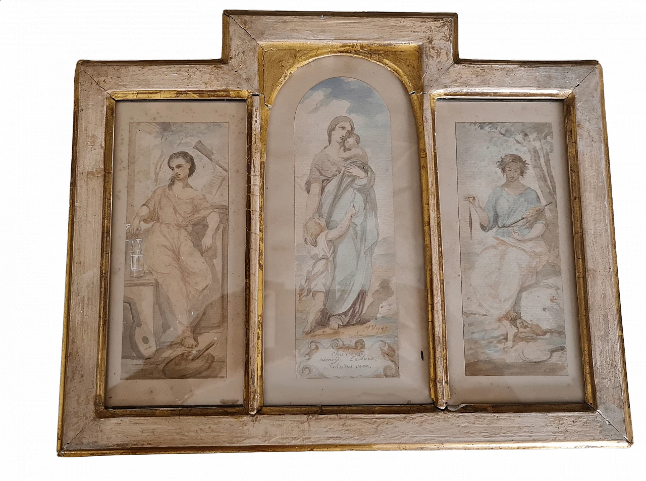 Triptych of watercolours by Viger on laid paper, 19th century 13