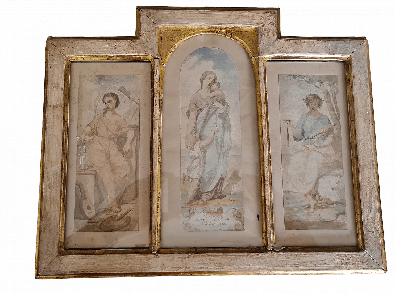Trittico di acquerelli  firmati  Jean Louis Victor Viger du Vigneau 13
