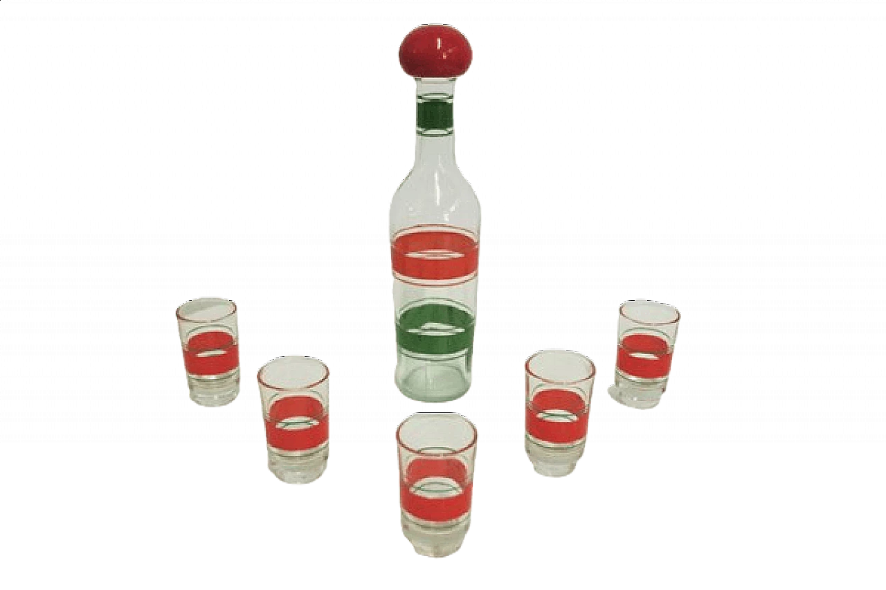 5  liqueur glasses and bottle in stained glass, 1960s 1407108