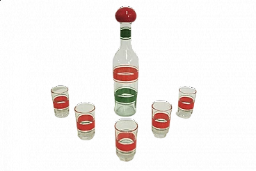5  liqueur glasses and bottle in stained glass, 1960s