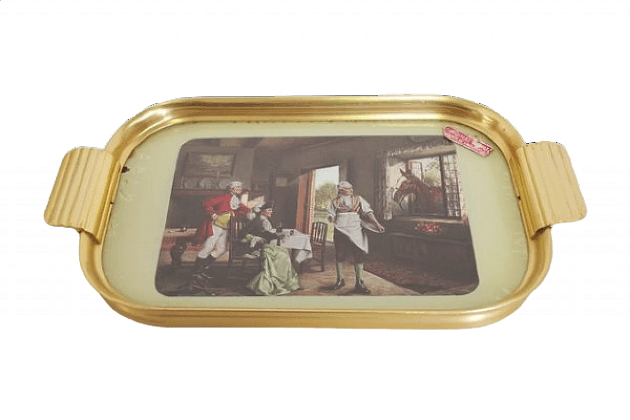 Brass tray with english print, 1950s 1407098