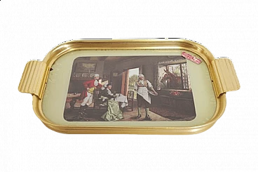 Brass tray with english print, 1950s