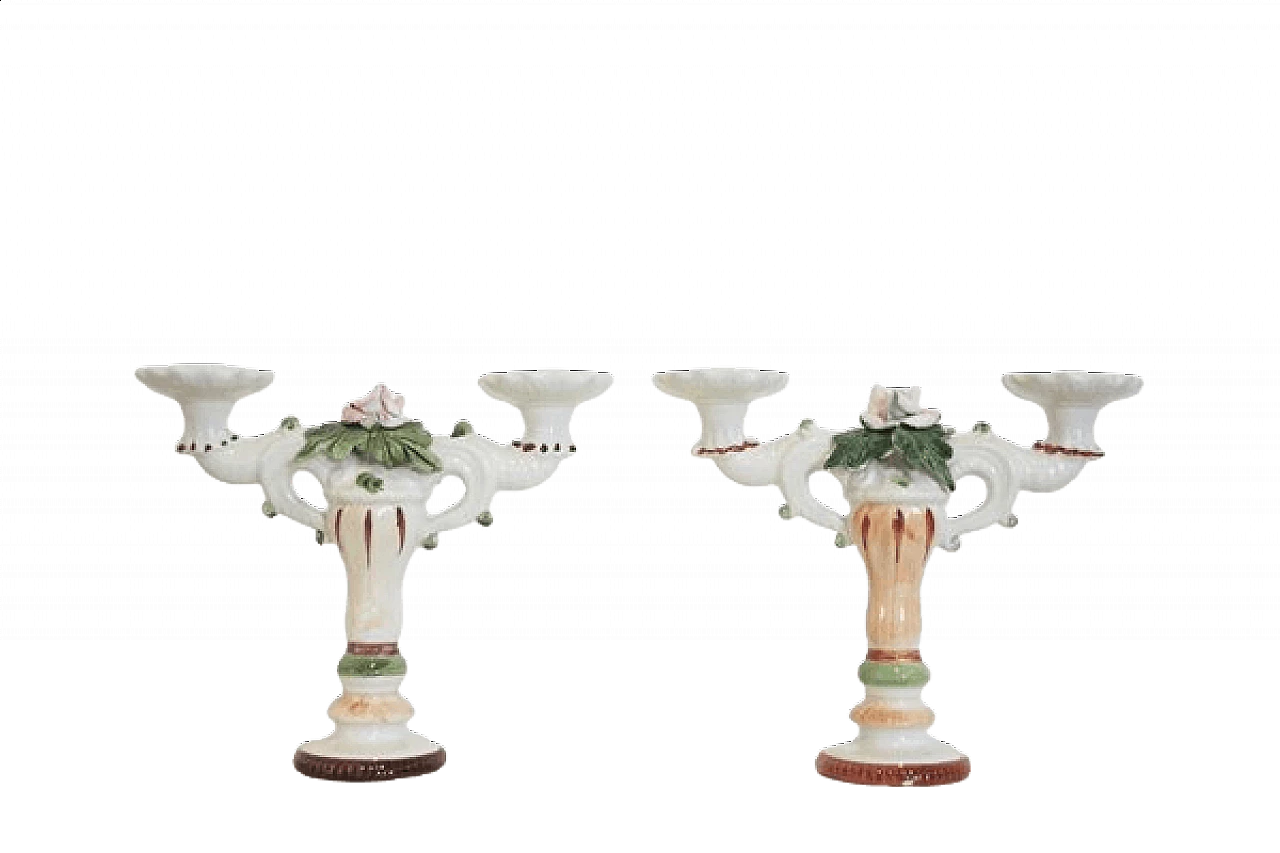 Coppia di candelabri in ceramica di Bassano, anni '70 1407072