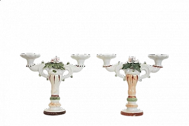 Coppia di candelabri in ceramica di Bassano, anni '70