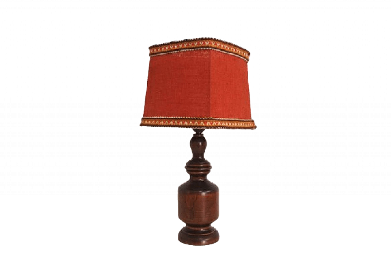 Table lamp in wooden with embroidered lampshade, 1970s 1407026