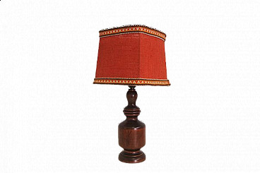 Table lamp in wooden with embroidered lampshade, 1970s
