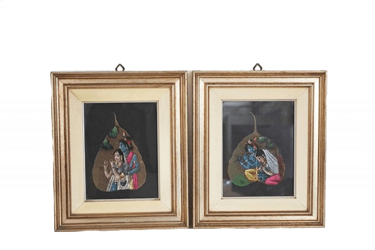 Pair of Indian paintings on leaves, 1970s 1406977