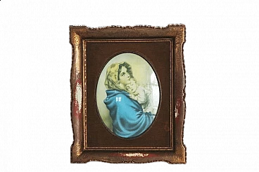 Devotional painting in plastic with wooden frame, 1960s
