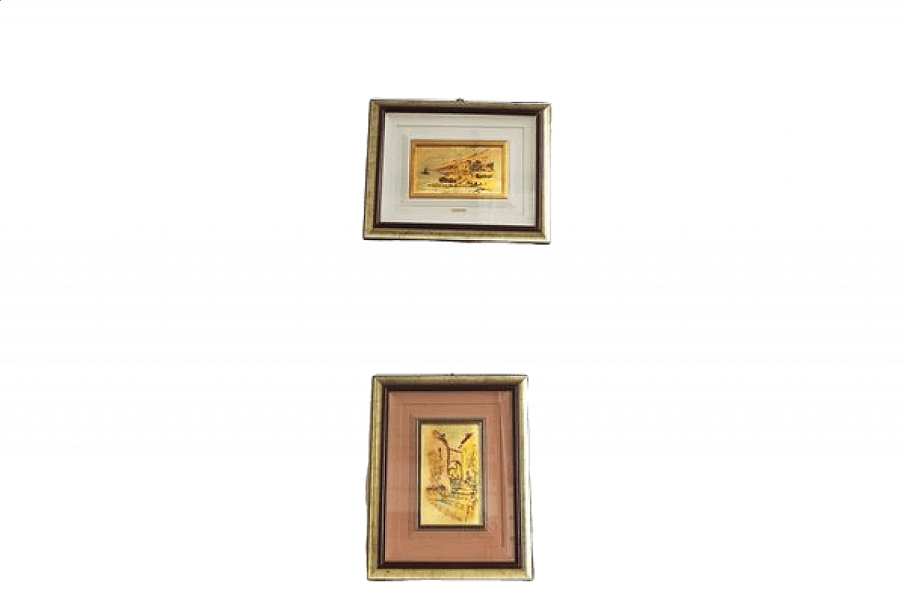 Pair of paintings on gold leaf by R. Pighetti, 1970s 1406868