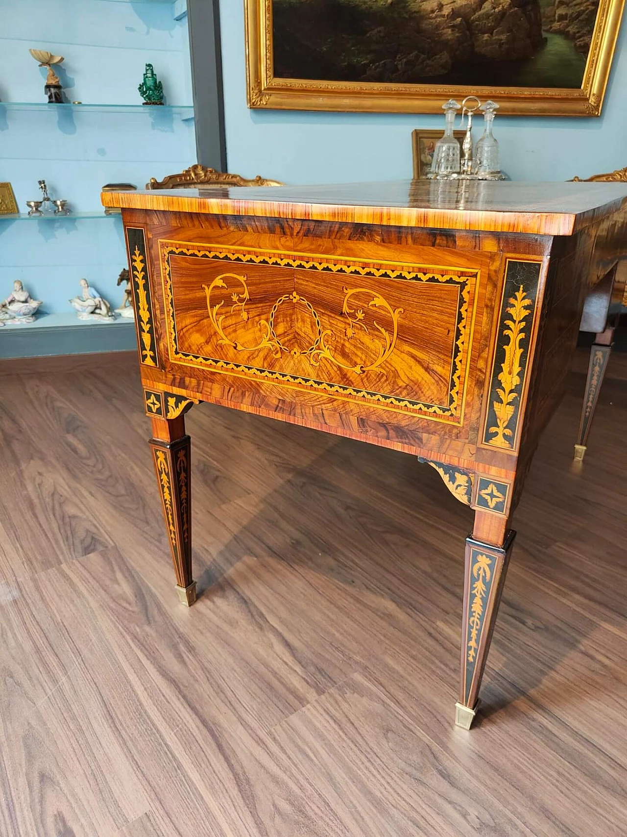 Louis XVI style writing desk in wood and briarwood, 18th century 1