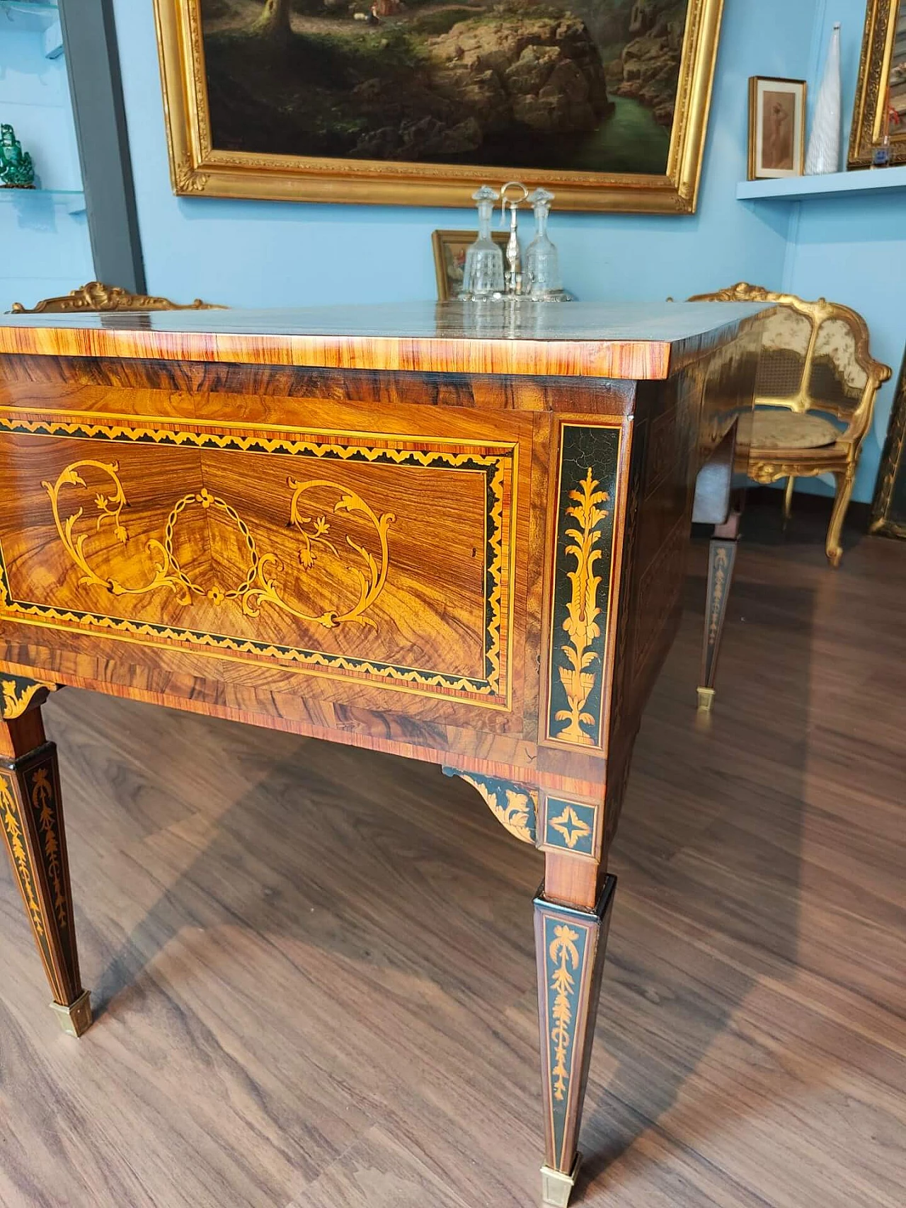 Louis XVI style writing desk in wood and briarwood, 18th century 3