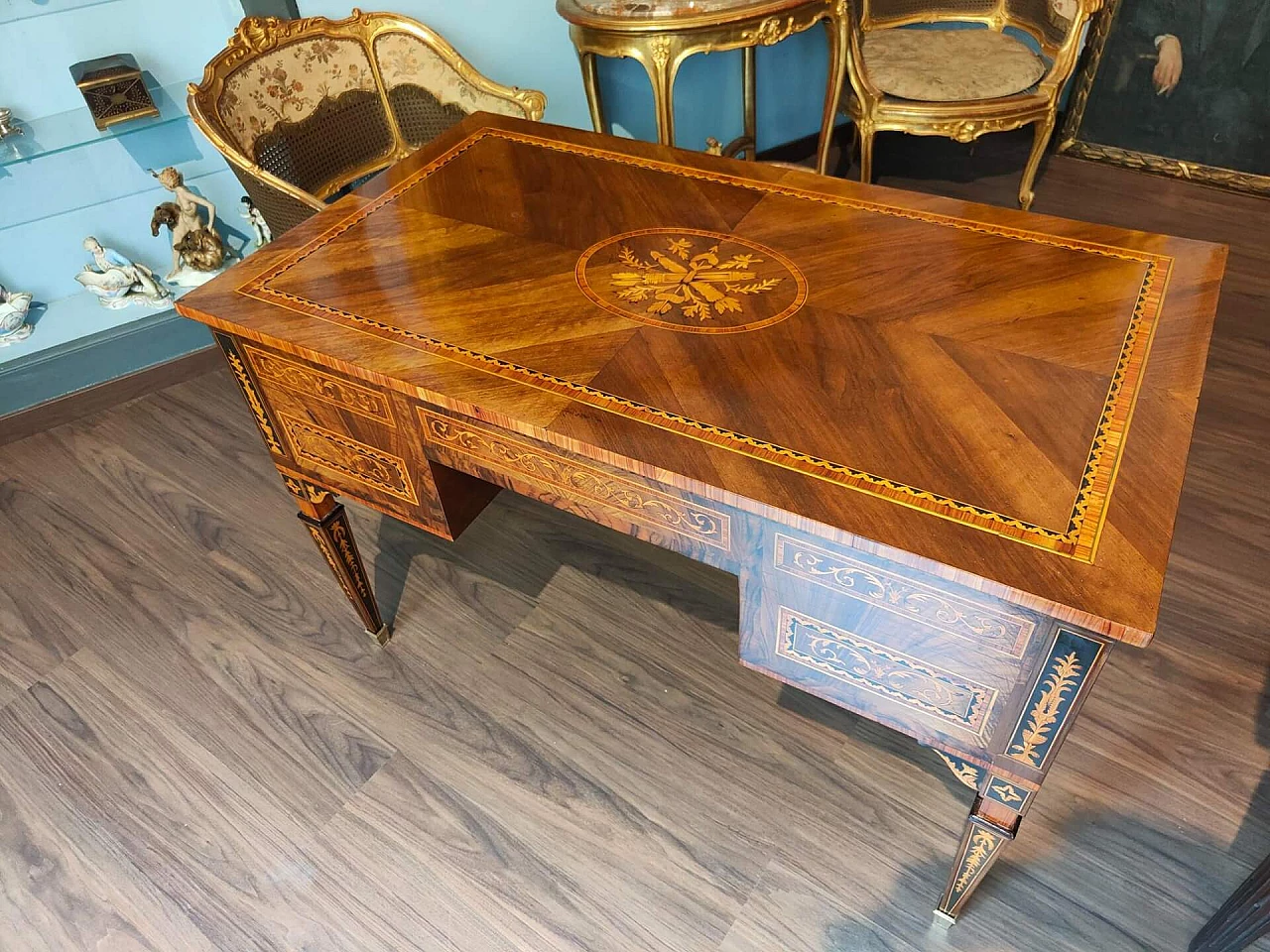 Louis XVI style writing desk in wood and briarwood, 18th century 4