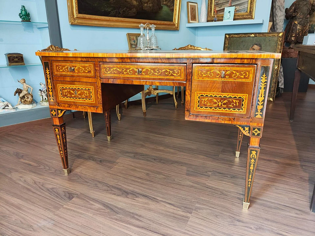 Louis XVI style writing desk in wood and briarwood, 18th century 6