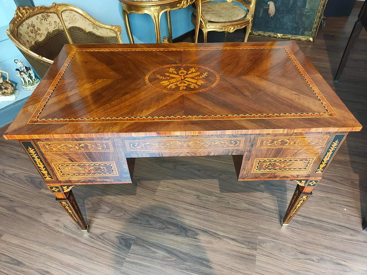 Louis XVI style writing desk in wood and briarwood, 18th century 7