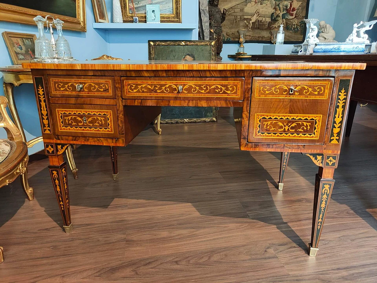 Louis XVI style writing desk in wood and briarwood, 18th century 8