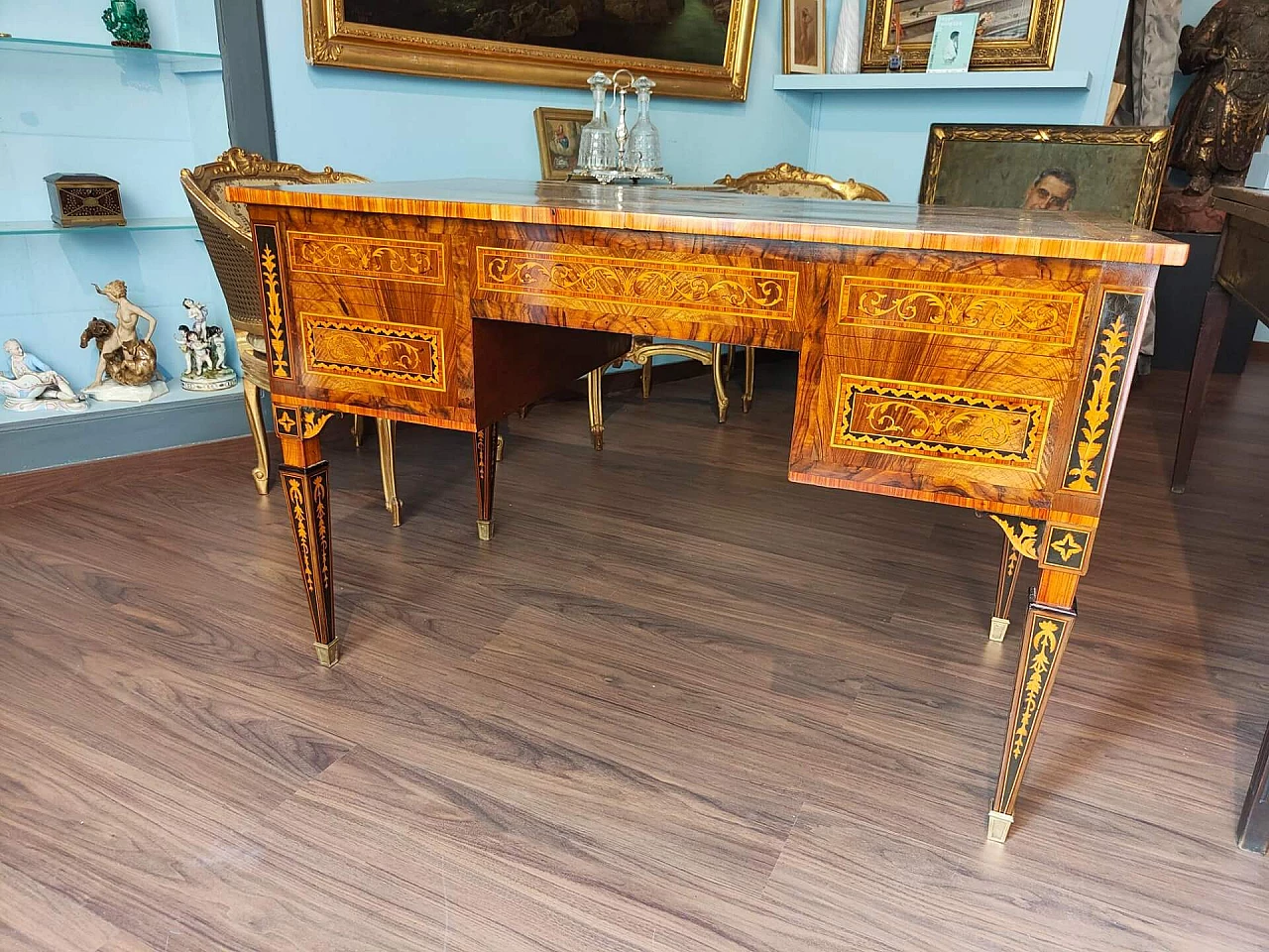 Louis XVI style writing desk in wood and briarwood, 18th century 9