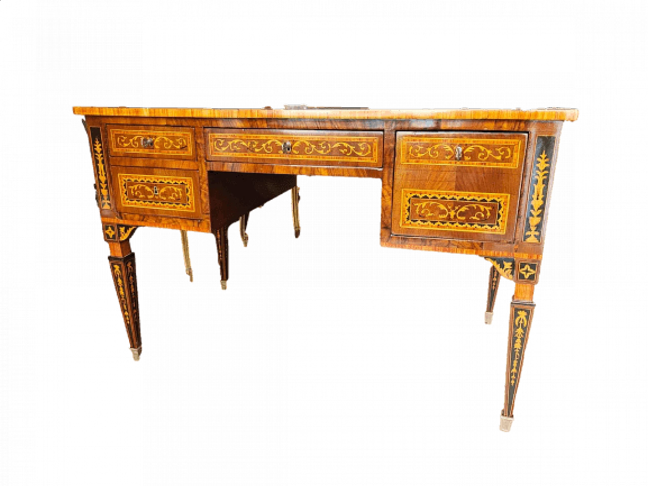 Louis XVI style writing desk in wood and briarwood, 18th century 10