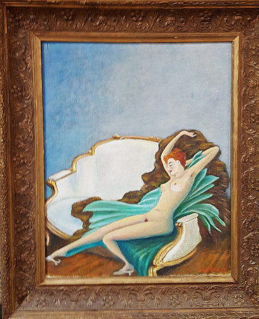 Oil painting on panel The Awakening by Galan, 1980s