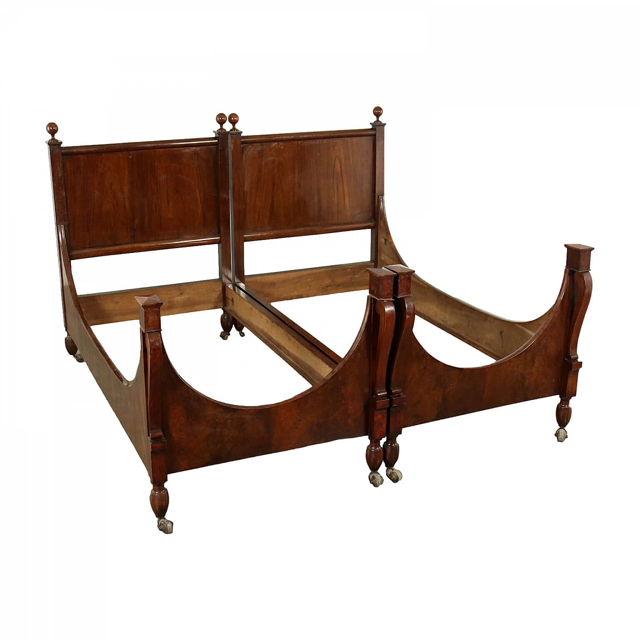 Pair of walnut beds in restoration style, 19th century 1