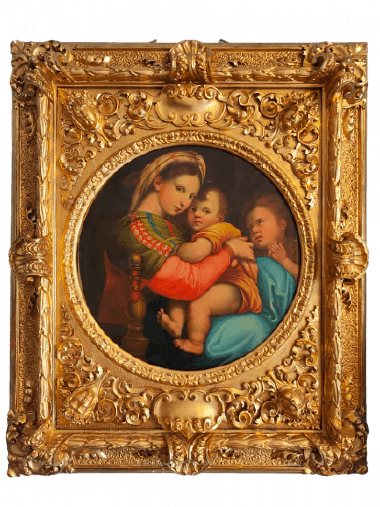 Olio su tela Madonna della Seggiola con cornice dorata, '800 10