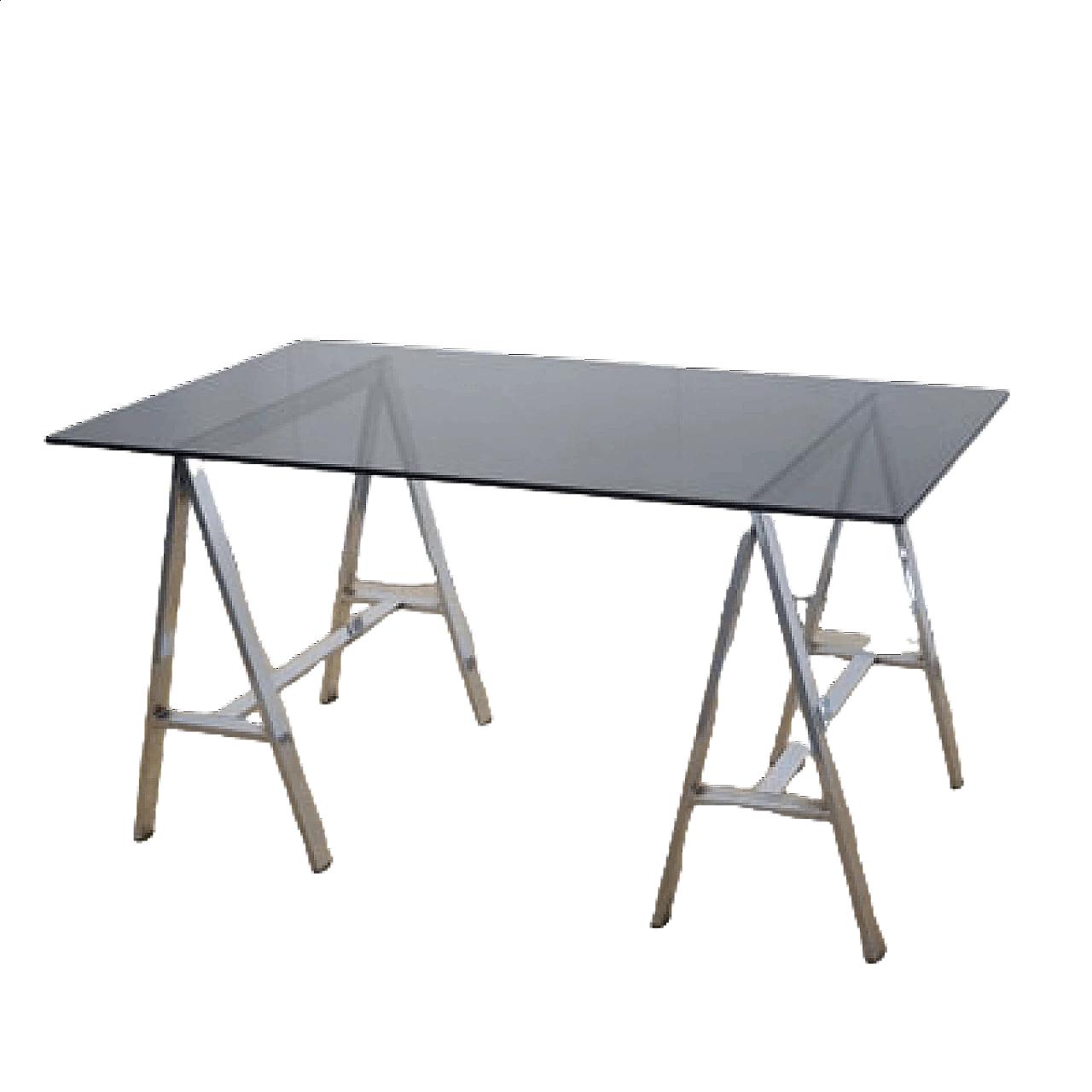 Scrivania in acciaio cromato con ripiano in cristallo, anni '70 9