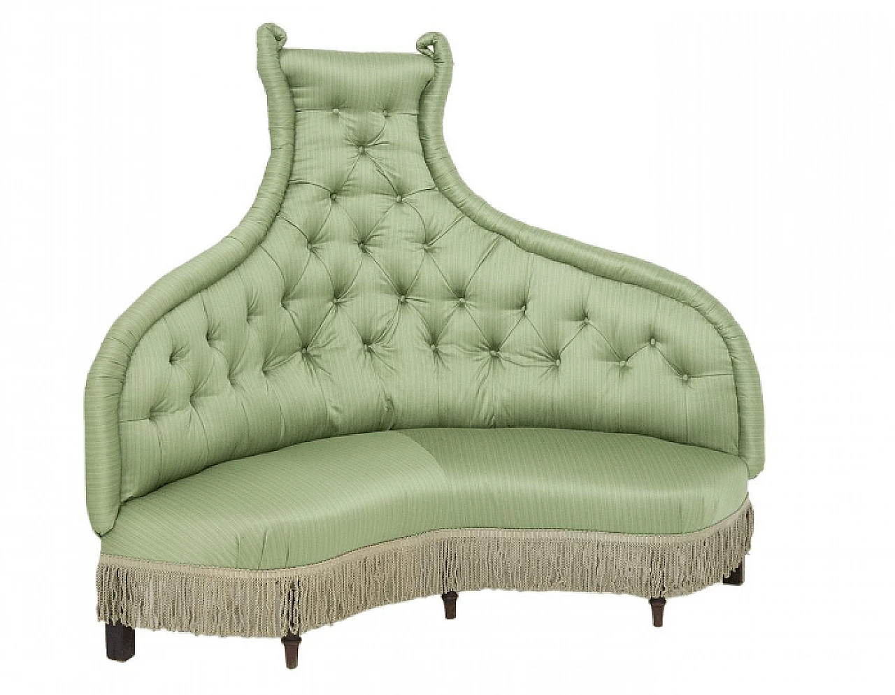 Corner sofa in wood and green silk satin, 1940s 1