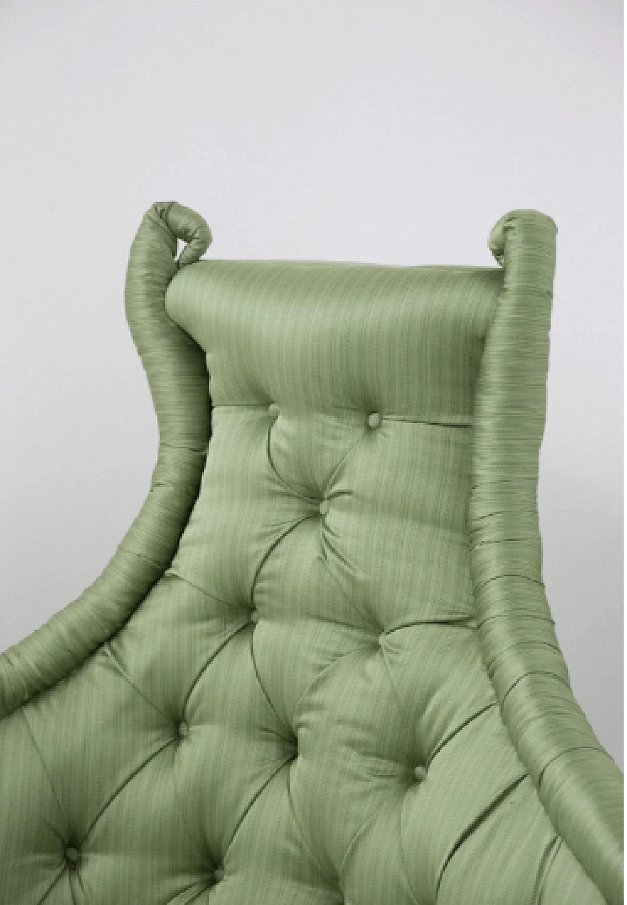 Corner sofa in wood and green silk satin, 1940s 2