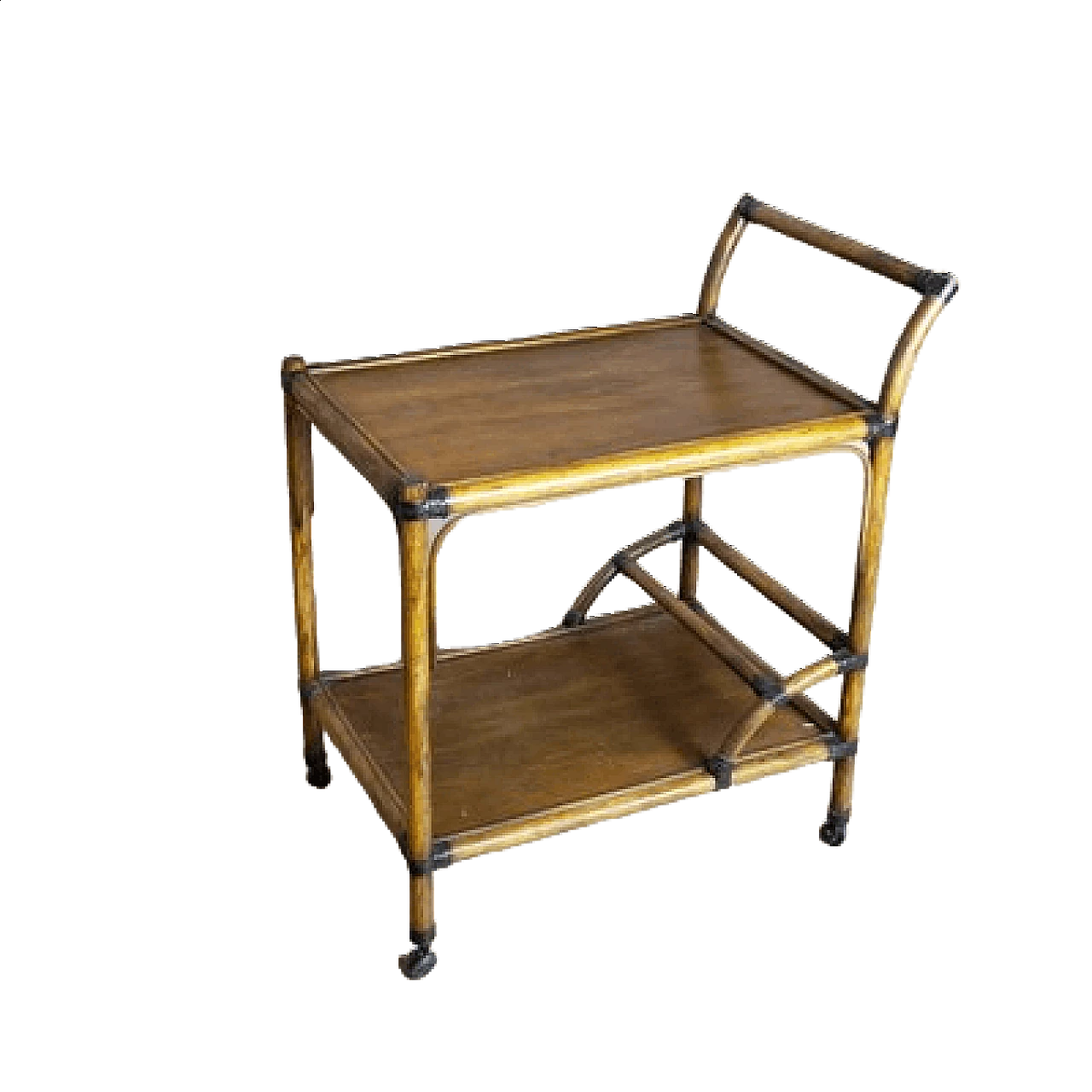Carrello porta liquori in bambù con ripiano in noce, anni '50 7