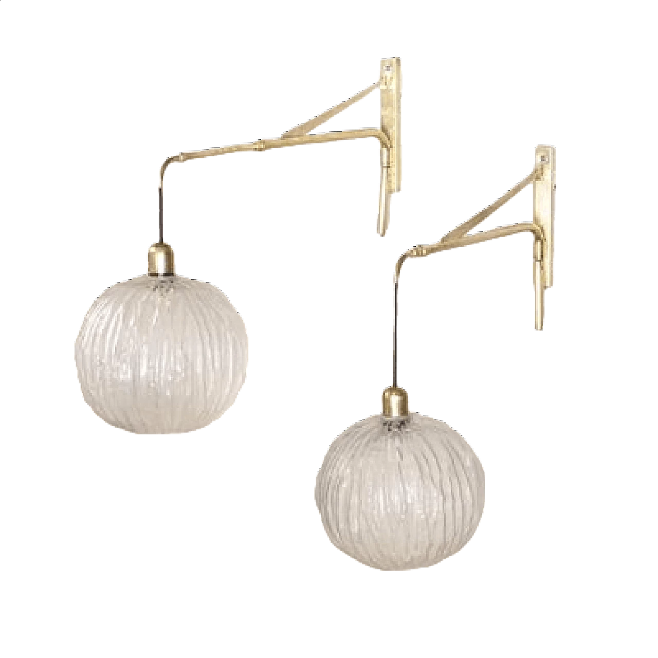 Pair of brass and glass wall lamps, 1950s 12
