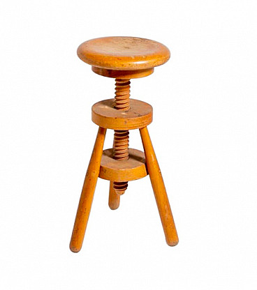 Industrial swivel stool in wooden, 1950s