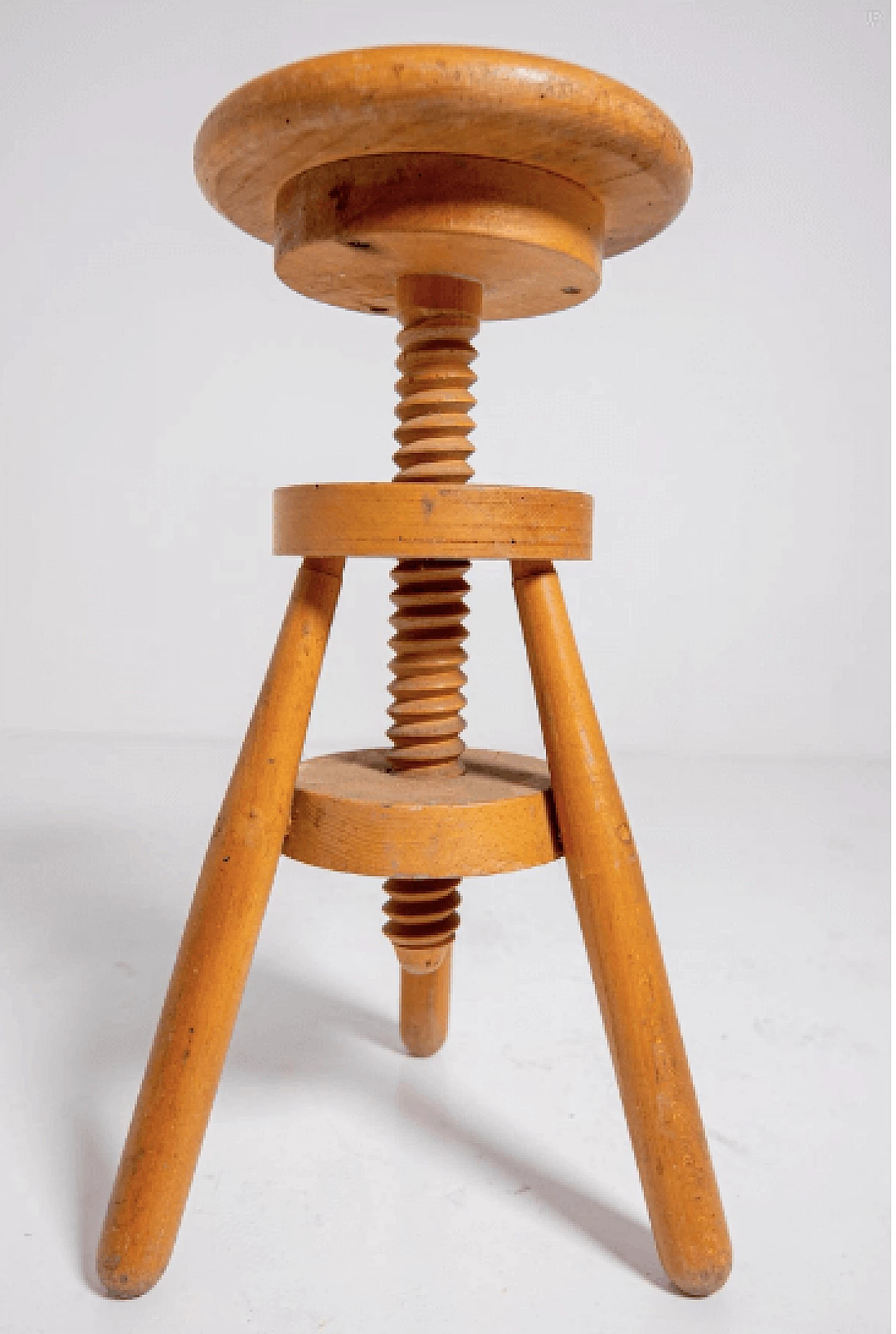 Industrial swivel stool in wooden, 1950s 2