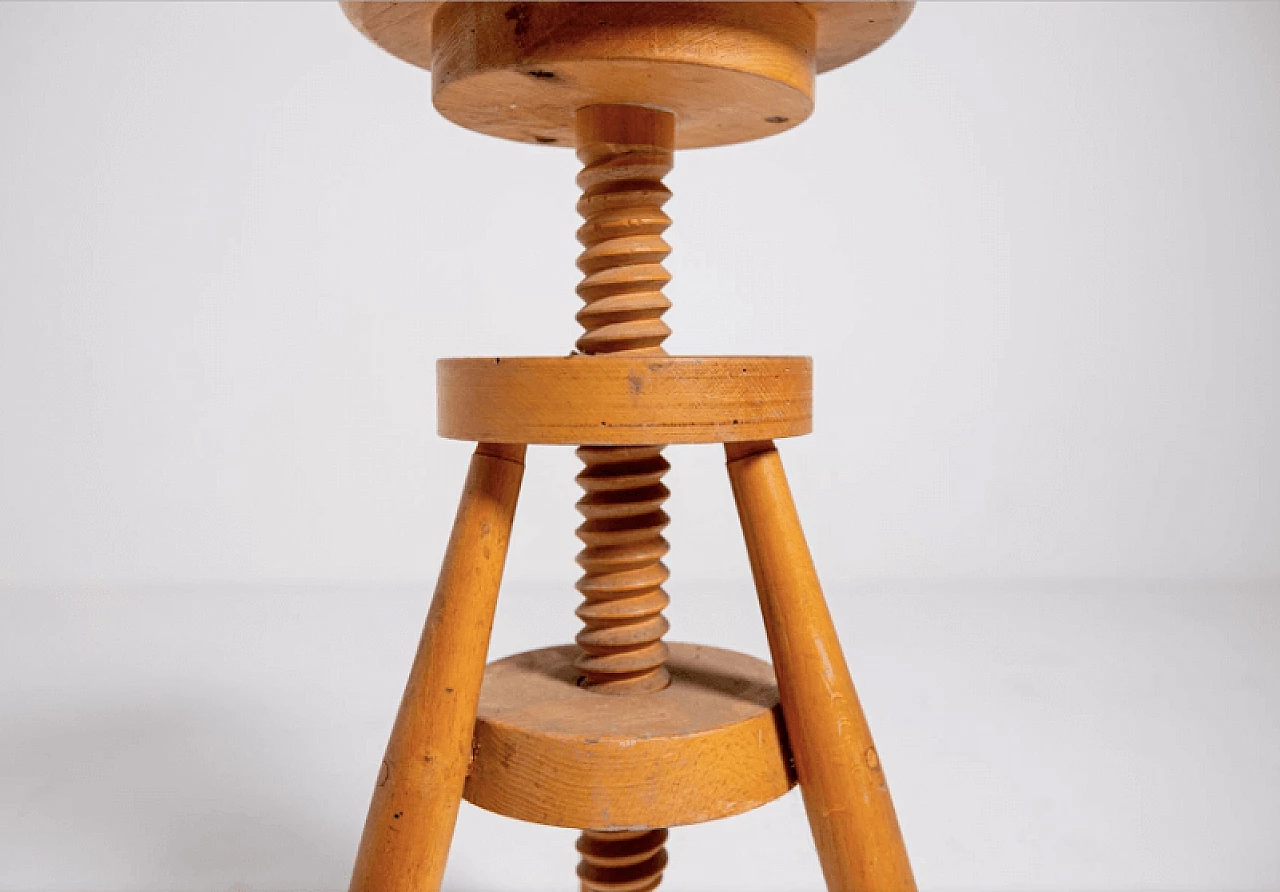 Industrial swivel stool in wooden, 1950s 3
