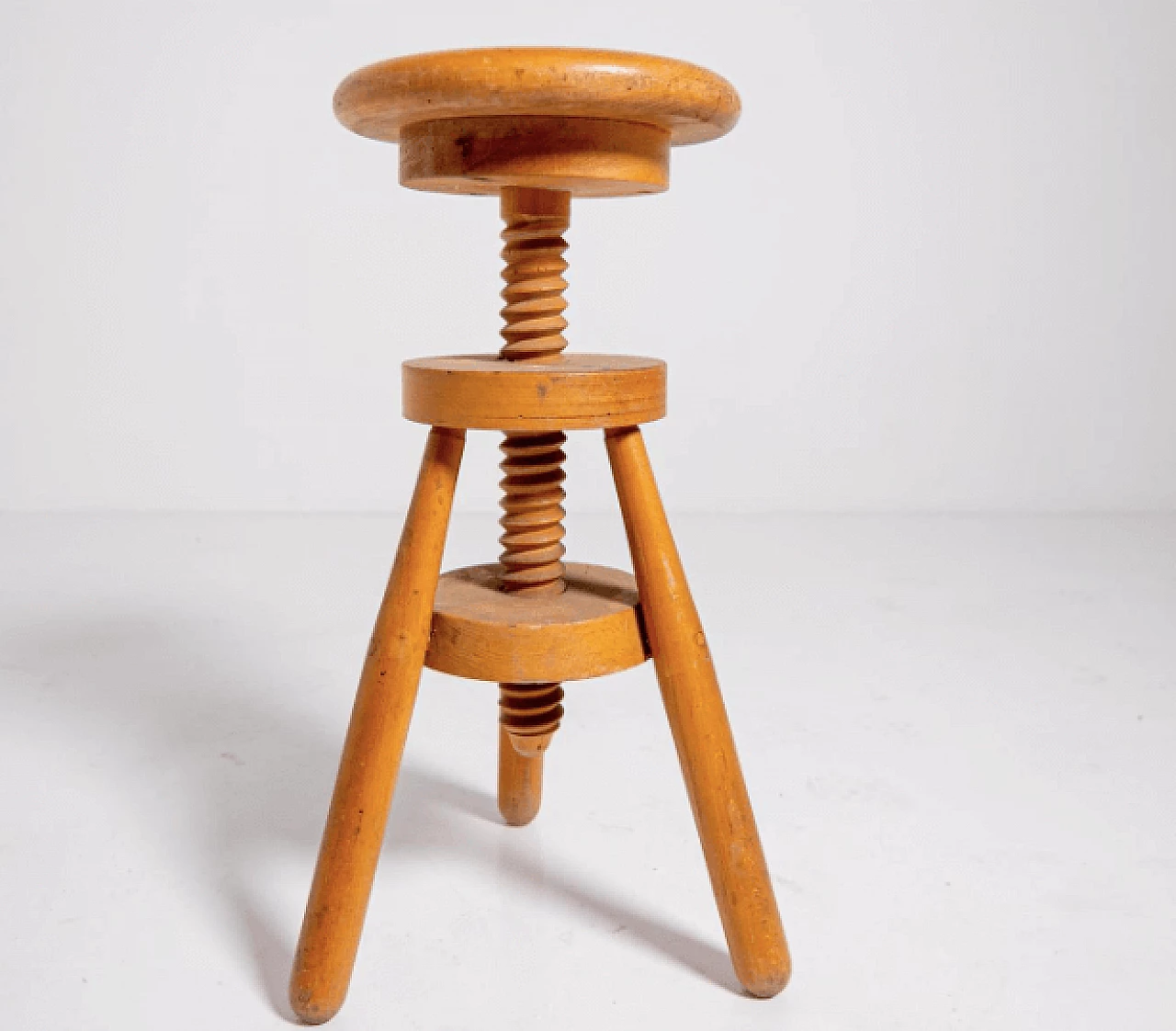 Industrial swivel stool in wooden, 1950s 4