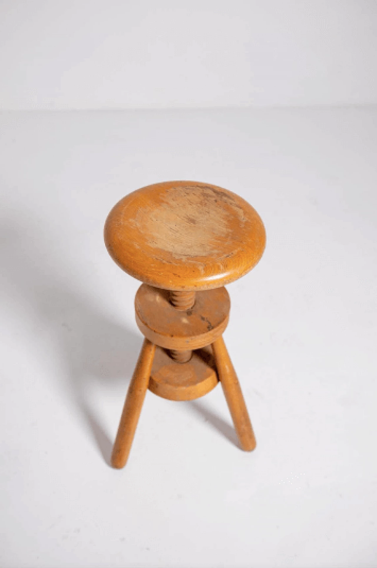 Industrial swivel stool in wooden, 1950s 6