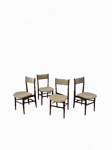 4 Chairs in wood and fabric, 1970s