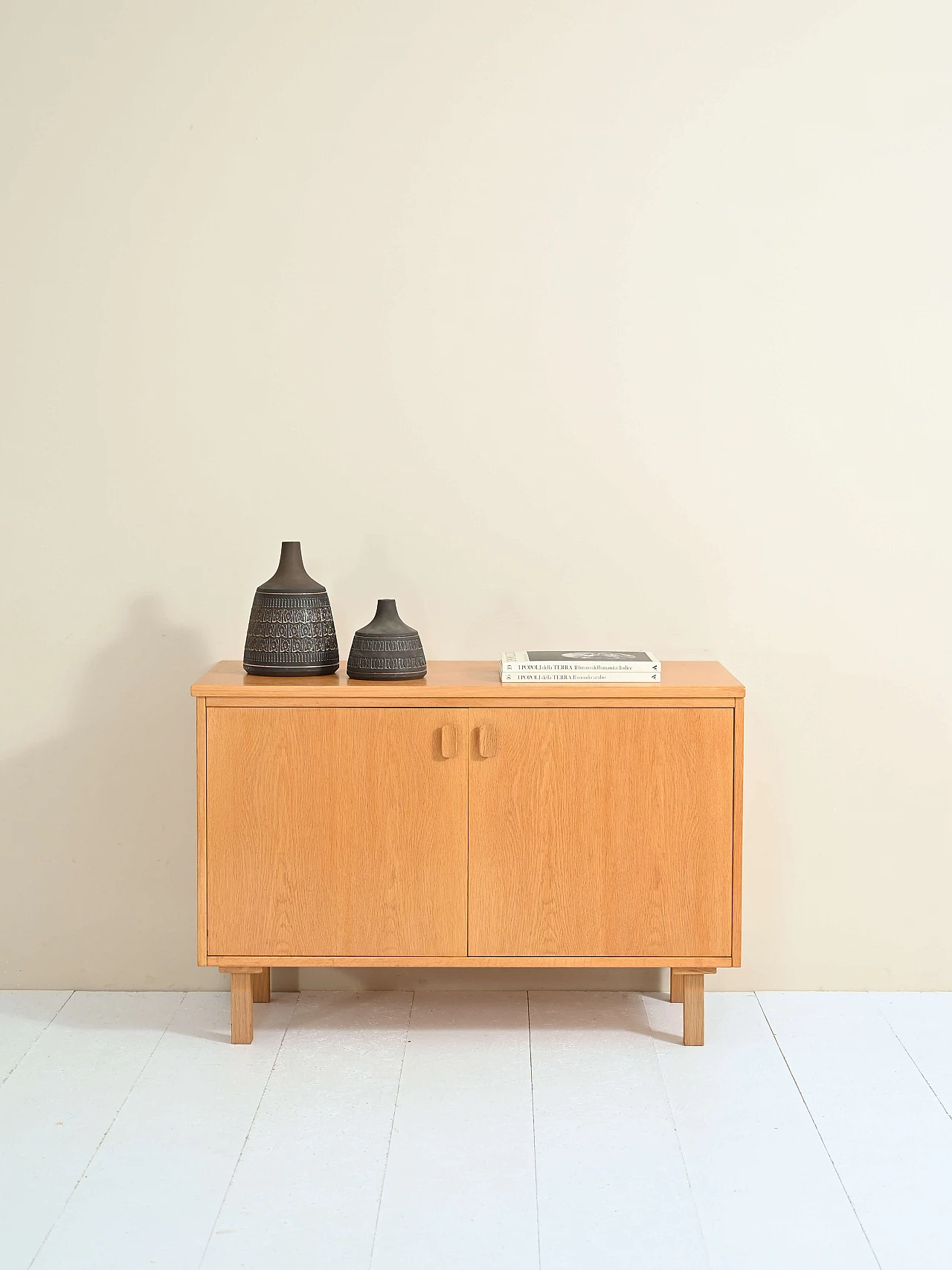 Oak TV cabinet with doors, 1960s 2