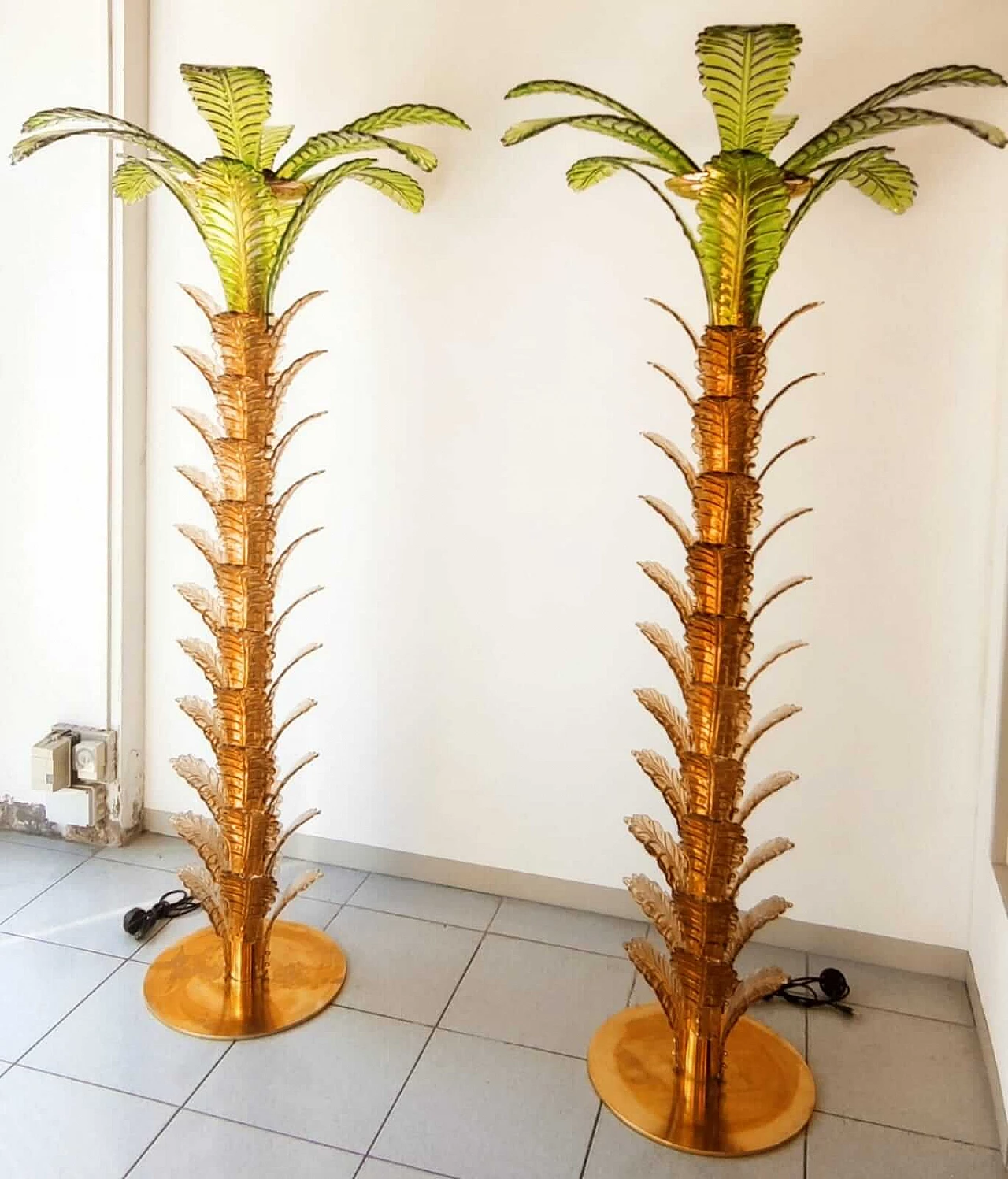 Pair of Murano glass palm-shaped floor lamps, 1970s 1